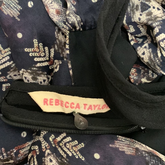 Rebecca Taylor Metallic Grey Kaleidescope Mini Dress Size 2 Navy Racerback Silk - Picture 8 of 8